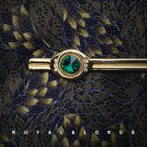  Emperor Jue Trace*Eye of True Vision*Emerald inlaid rhinestone gold tie clip 80s retro pure copper collar clip