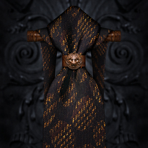 Gibus brown curry round woven pattern Horse-ball retro-tie business mens dress casual real silk gift box dress