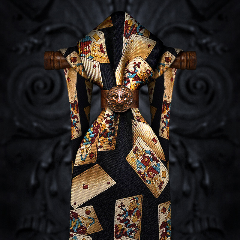 Gambler Black Poker Printed Old K Retro Tie Male Positive Dress Business Korean Version Casual Men Real Silk Gift Box