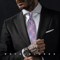  Royallords Zhenzang grade * Light gray purple round pattern diamond checkered silk casual tie Mens Korean version Z100