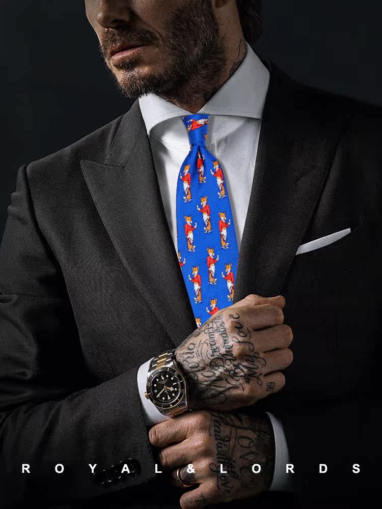 Royallords Tibetan grade* blue retro fox floral silk print casual tie men's Korean version Z308