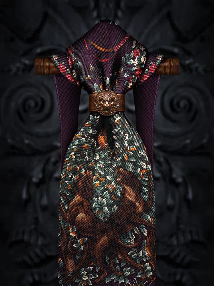 (Sale) Elk Hound and Fawn Vintage Print Tie Animal Print Fashion Men's Silk Gift Box