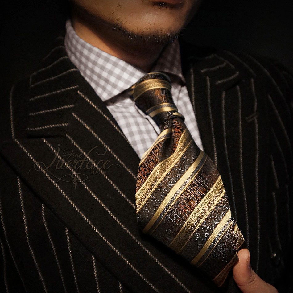 Emperor's Traces *Egyptian Dynasty* Dark Gold Striped Tie Men's Business Formal Wear Professional Korean Edition Vintage Silk
