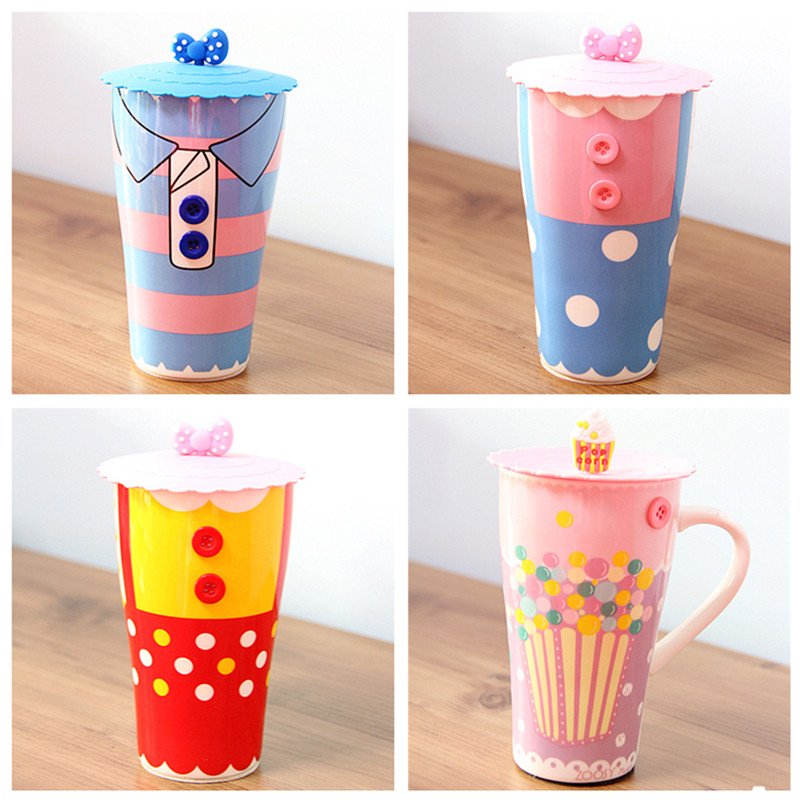 Cute cartoon fresh creative clothes T-shirt personality ceramic cup with lid water cup cup mug food grade