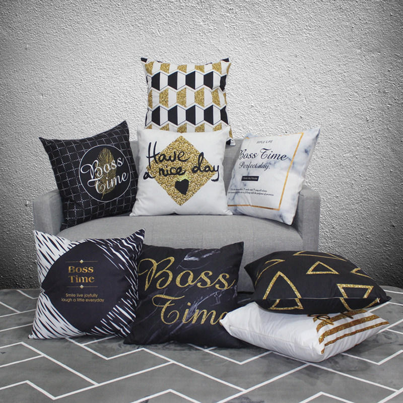 New modern minimalist Nordic marble-style sofa cuddle with pillowy cloth bifacial back cushion office leaning on pillows