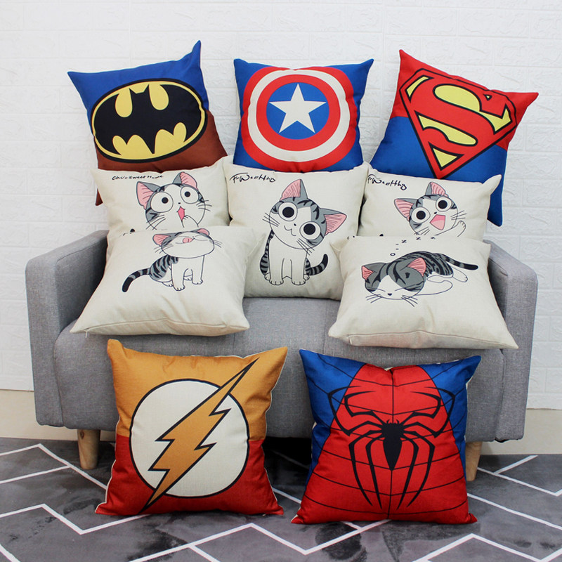 New Pint Cartoon Cute Cheese cat Superman Pillow Cover Cotton Numb Cushion Leaning Back Cushion Office Backrest Padded Waist Back