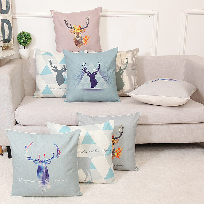 Nordic Elk Deer Cotton Linen Sofa Backrest Cushion Reindeer Headliner Large Backrest Office Waist Close To Car Hug Nap