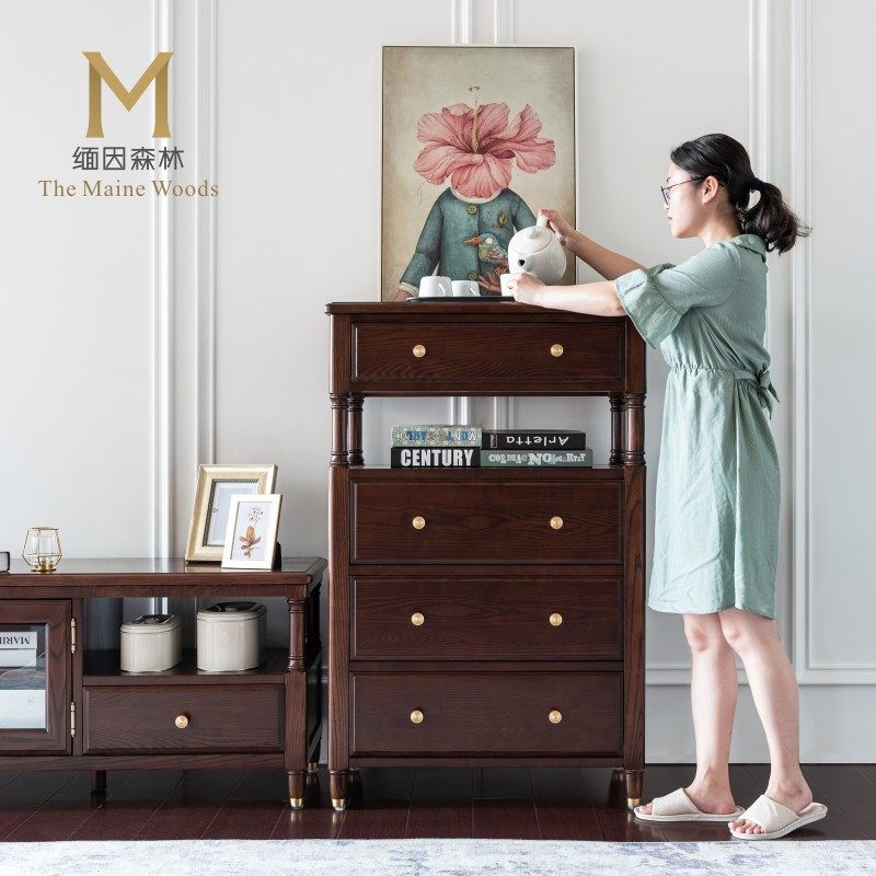 Burmese Forest Chest Of Drawers Cabinet Side Cabinet Wine Cabinet Ideostyle Light Lavish Brass Log Modern American Full Solid Wood