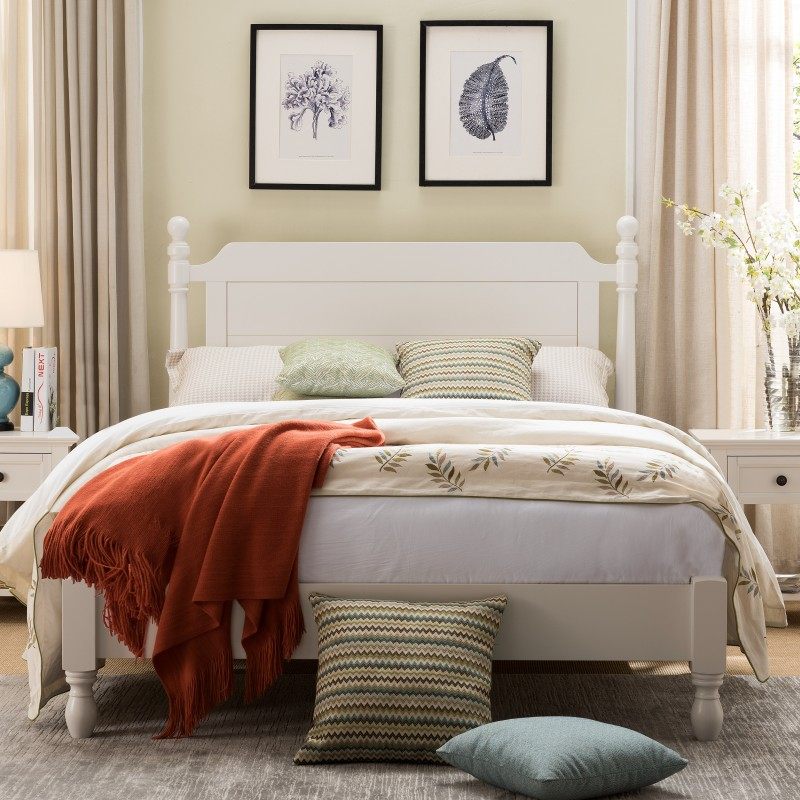 White Raw Wood Pastoral Master Bedroom Large Princess Solid Wood European Girls Double Ladies American Kids Girls