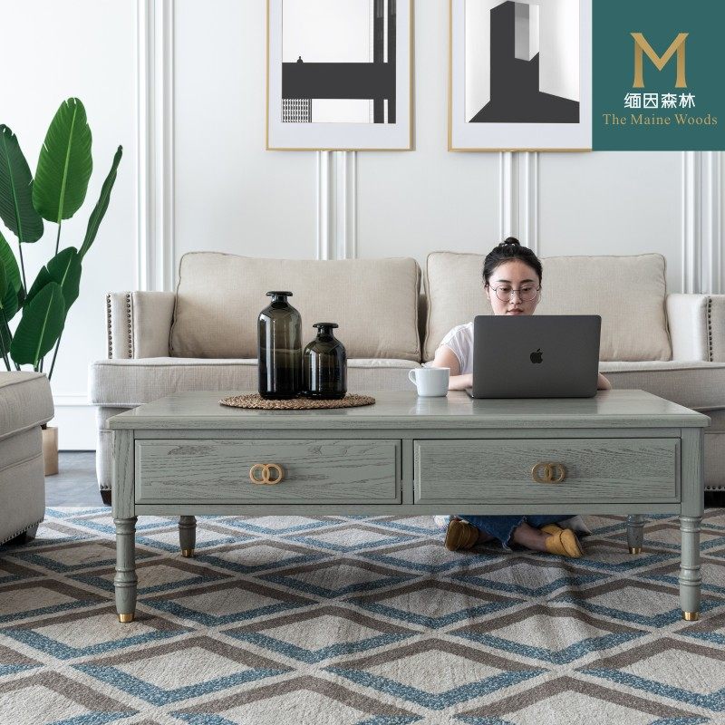 Grey Solid Wood Tea Table Modern Advanced Grey Dwarf Table American White Wax Wood Home Living Room TV Cabinet Sofa accessories