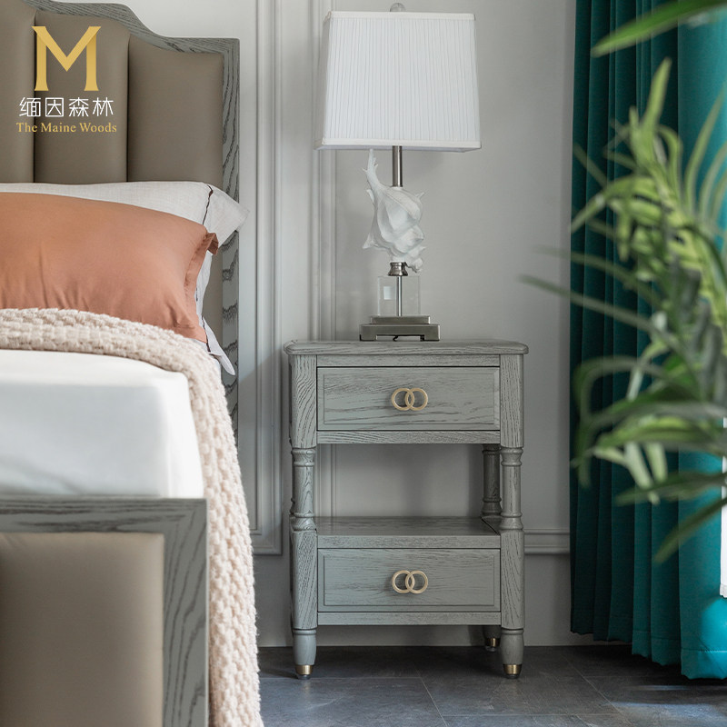 Bed Head Cabinet Superior Sense Light Lavish Grey Headboard Small Cabinet Grey Full Solid Wood American Bedside Cabinet New Small Cabinet