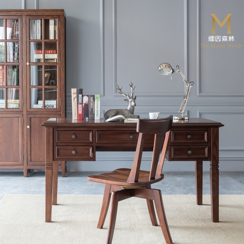 American large desk full solid wood furniture desk desk original wood table book house white waxy wood Maine forest