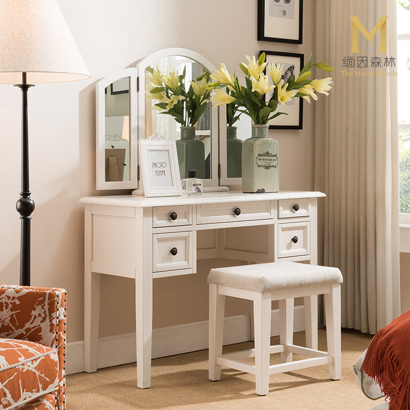 Maine Forest American dresser with bench solid wood tablewhite wax wood water paint