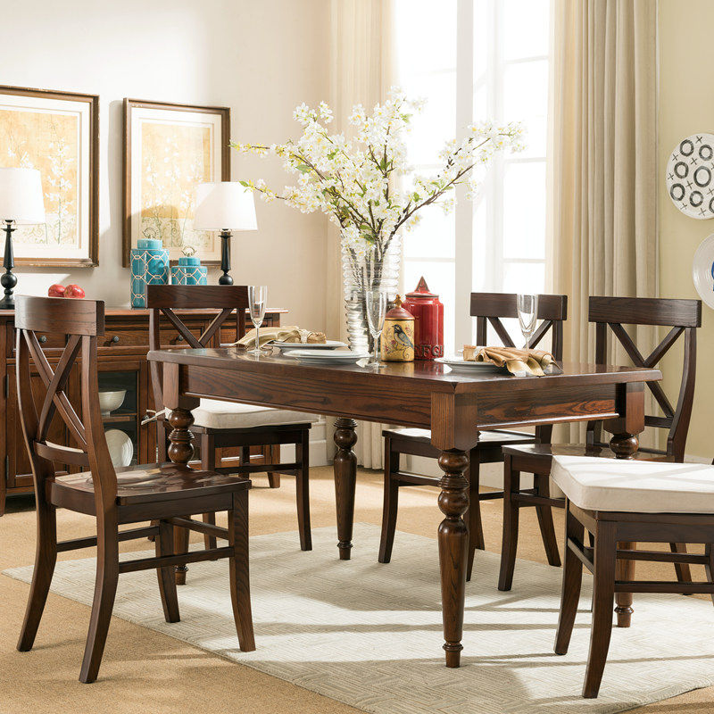 American table minimalist dining table American countryside full solid wood white wax wood furniture rectangular Maine Forest