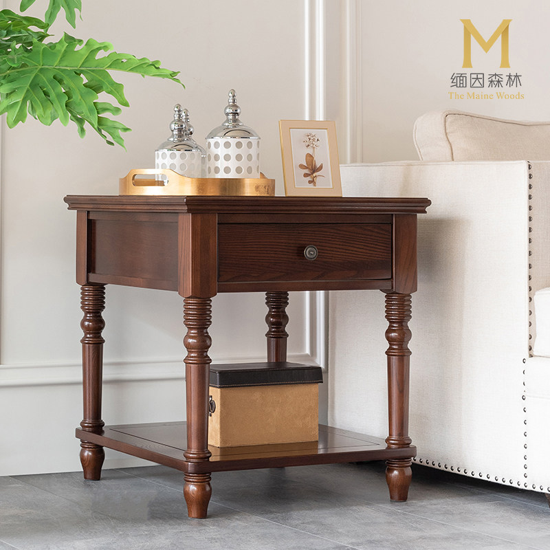 Sofa side cabinet side cabinet light luxury American coffee table solid wood side table living room ash wood corner table next to Maine forest