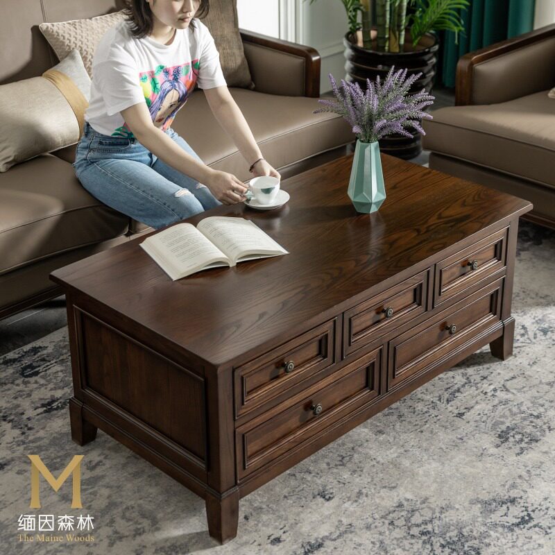 Burmese forest large size solid wood tea table American full house innate living-room Jian Mei style family with drawer home