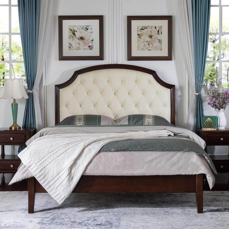 Maine Forest Leather Leather Bed White Leather Bed Modern American Simple Atmosphere Luxury Solid Wood Furniture Soft Bed