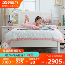Childrens bed Full solid wood bed American furniture White 1 2 m Boy bed linen beds water-based paint No formaldehyde 1 5 m