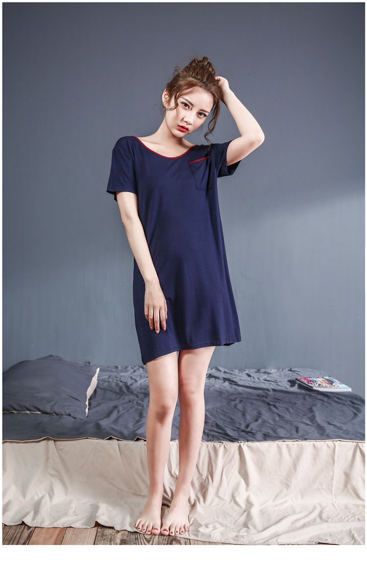 Modal tay ngắn dây váy ngủ nữ gợi cảm mùa hè đan bông sâu V viền váy ngủ cotton váy ngủ lụa cao cấp