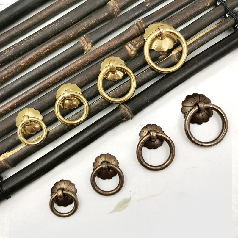 Copper handle Chinese medicine cabinet drawer round pull ring brass handle retro Chinese handle antique drawer cabinet door handle