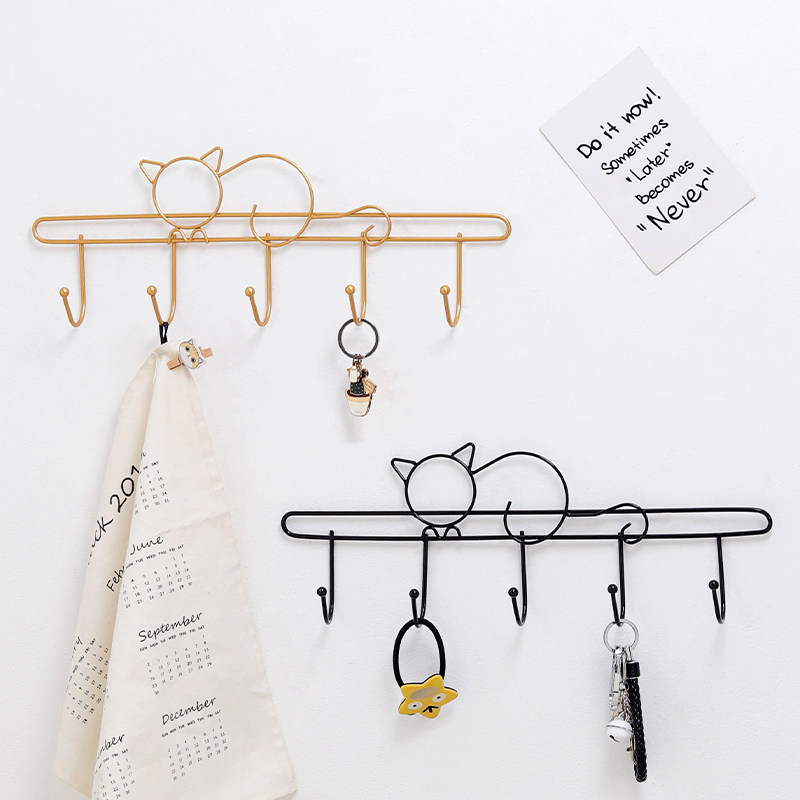 Creative Little Cat Iron Art Wall Hook Xuan Guan Entrance Door Key Holder Living-room Bedroom Cloakroom Cloister With Wall Hanging Hook