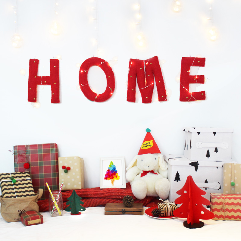 HOMEThree-dimensional ornaments Pure wool felt home decoration ornaments send copper wire lamp