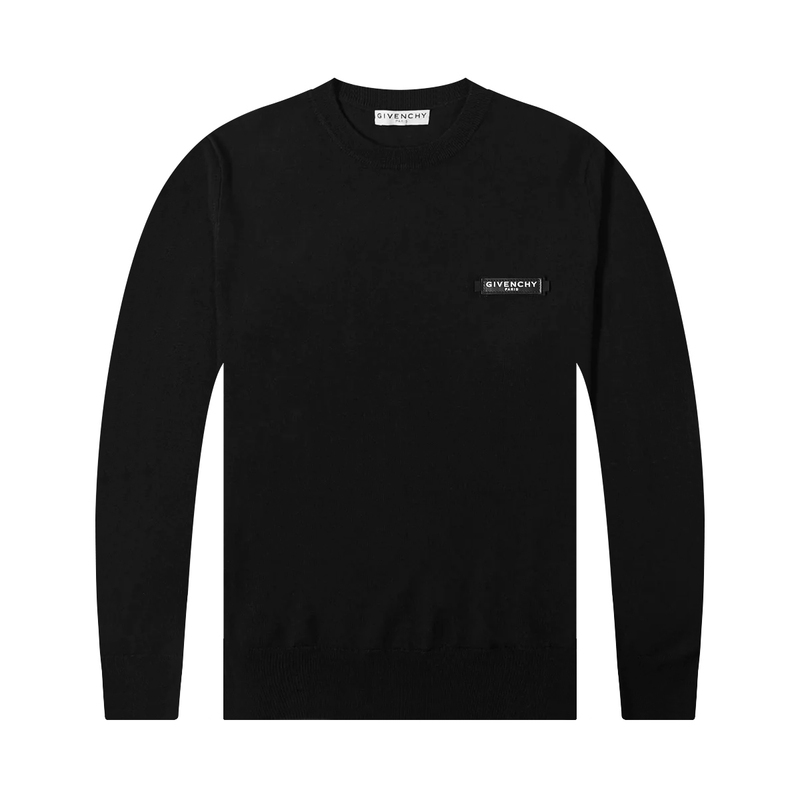 In Stock, Genuine Givenchy Men's Black Wool Sweater with Leather Logo In Stock, Genuine Givenchy Men's Black Wool Sweater with Leather Logo