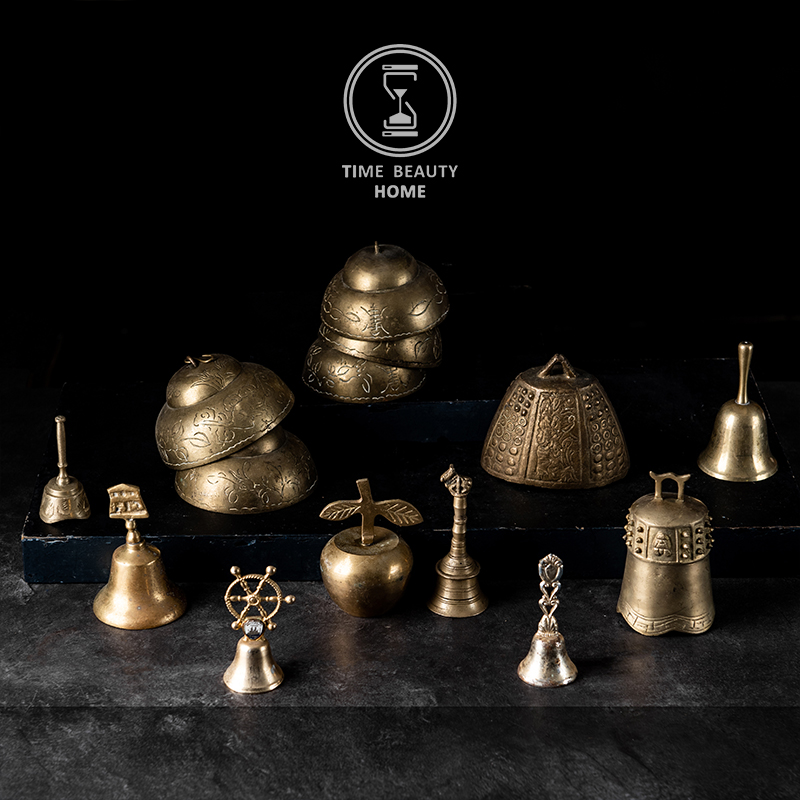 2 17 European and American retro brass vintage hand-held bells home Western antiques collection soft decoration