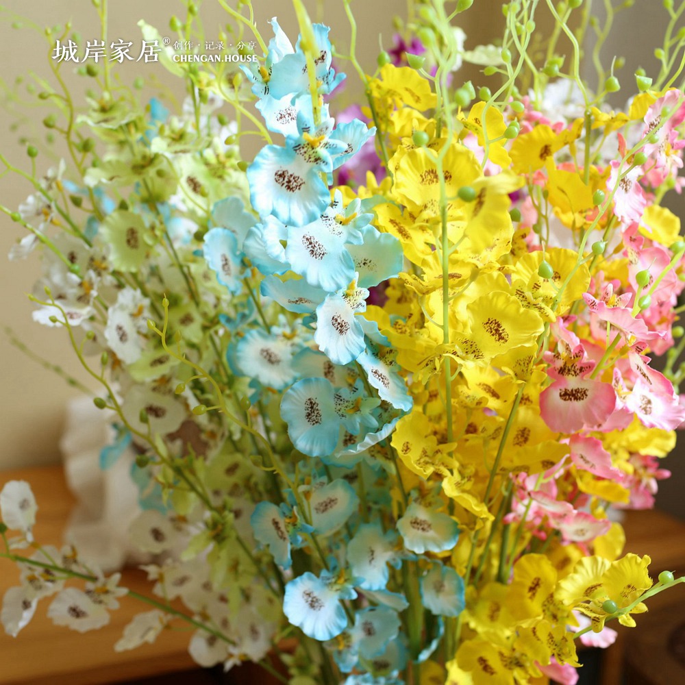 Dancing Orchid Simulation Flower Set European Fake Flower Dried Bouquet Home Living Room Dining Table TV Cabinet Decorative Floral Ornament