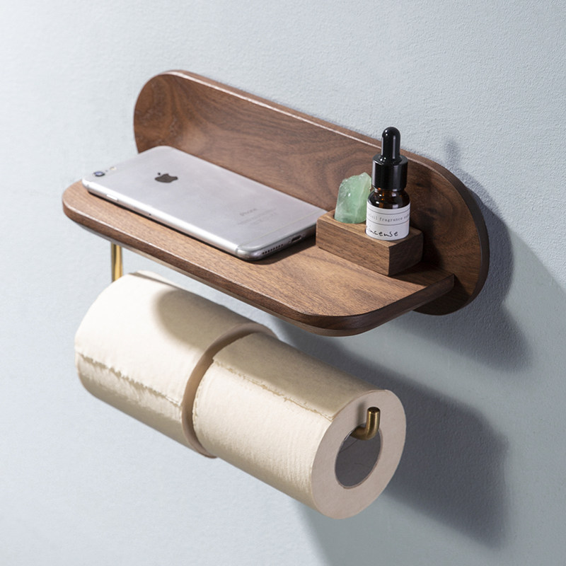 Paper towel holder free punch toilet roll paper rack toilet solid wood creative Nordic style toilet paper shelf tissue box