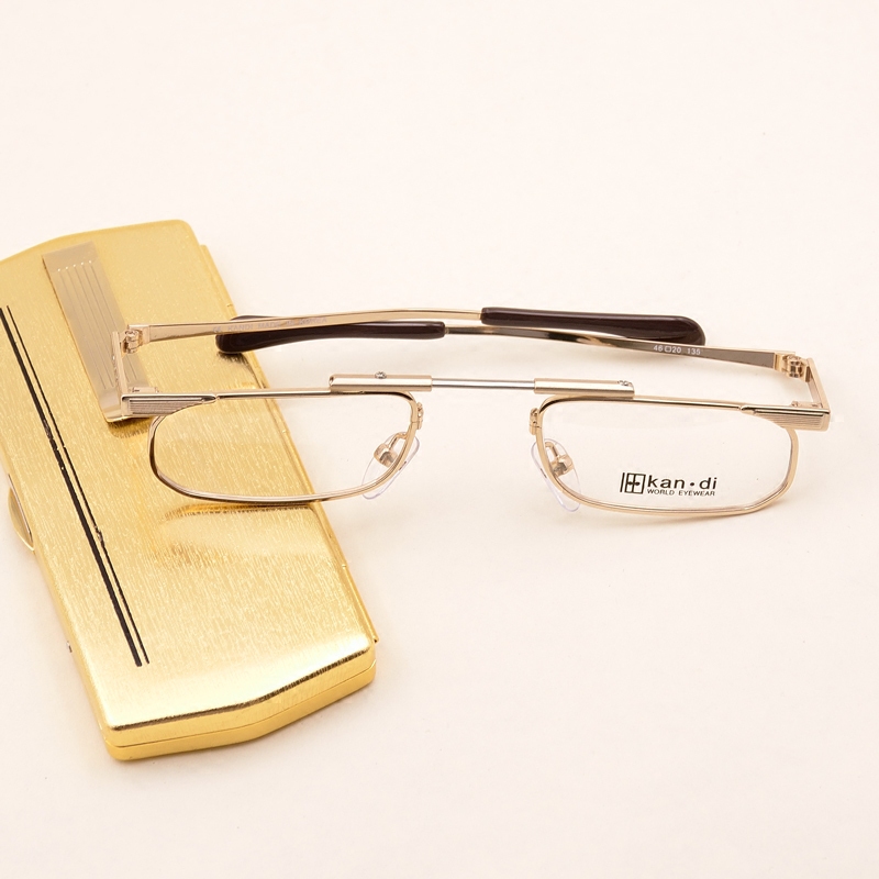 Kandi Kandi Korean Imported Foldable Reading Glasses, Ultra-Light and Portable, Business-Style Gold Glasses for the Elderly, Universal Model