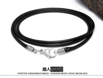 Trendy simple black woven linen wax rope necklace men with chain Korean fashion mens and womens necklace 50-70CM