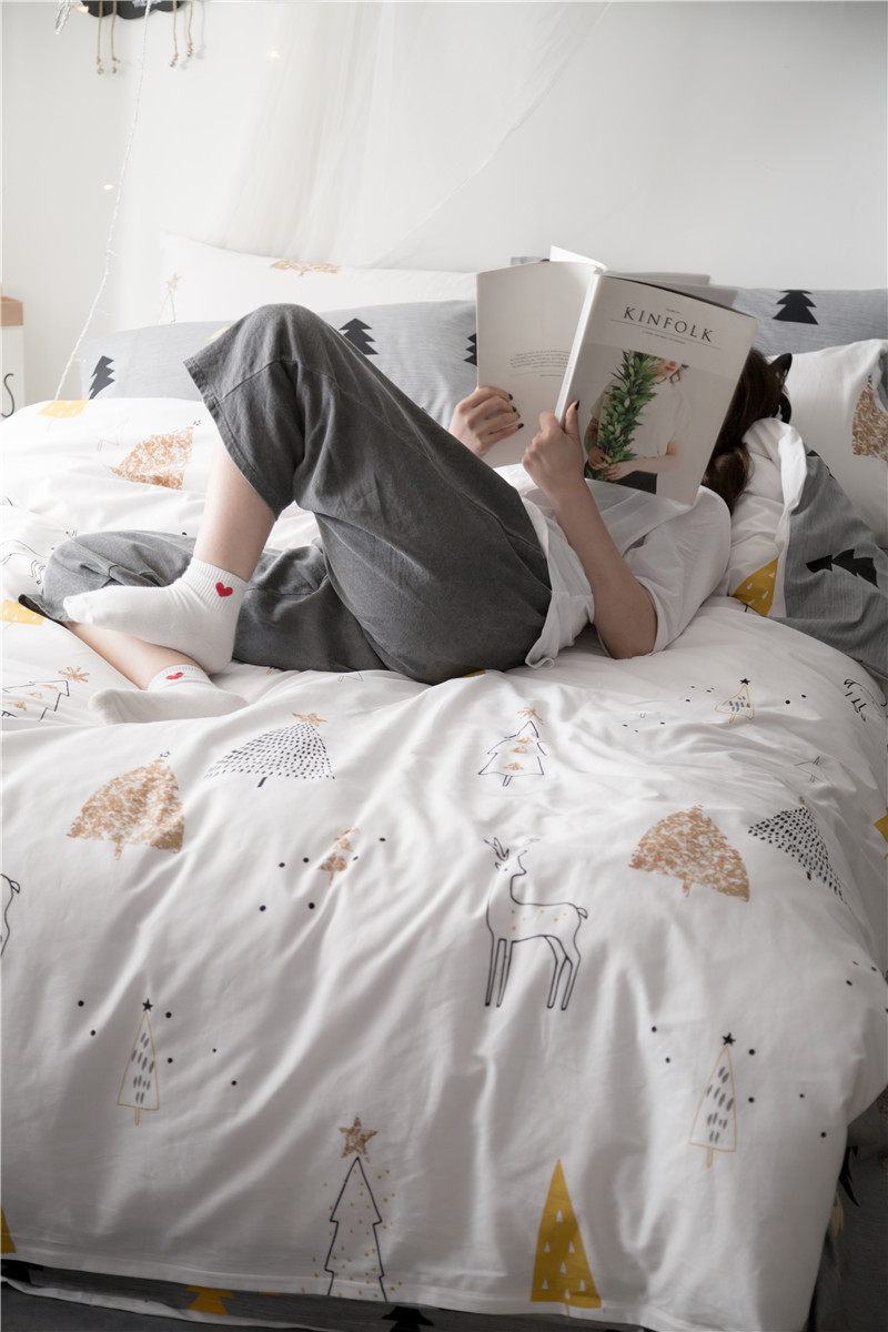 Elk Nhật Bản Bộ đồ giường cotton nhỏ tươi Cotton Khăn trải giường 1,5m1 mét 8 Bộ ba mảnh Bốn mảnh - Bộ đồ giường bốn mảnh bộ ga gối