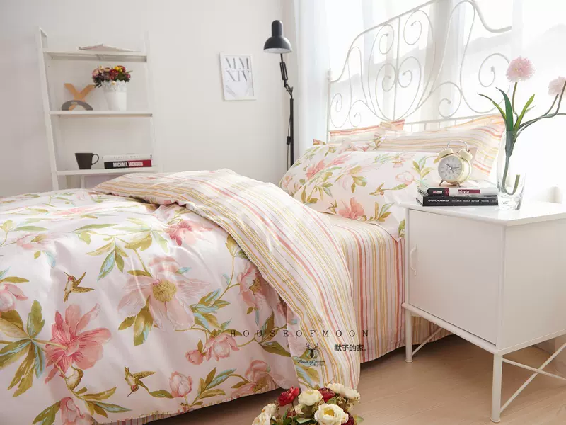 Mỹ phong cách mục vụ Hàn Quốc nhỏ hoa giường lanh giường bông tươi nordic một gia đình bốn ba - Bộ đồ giường bốn mảnh chăn ga khách sạn