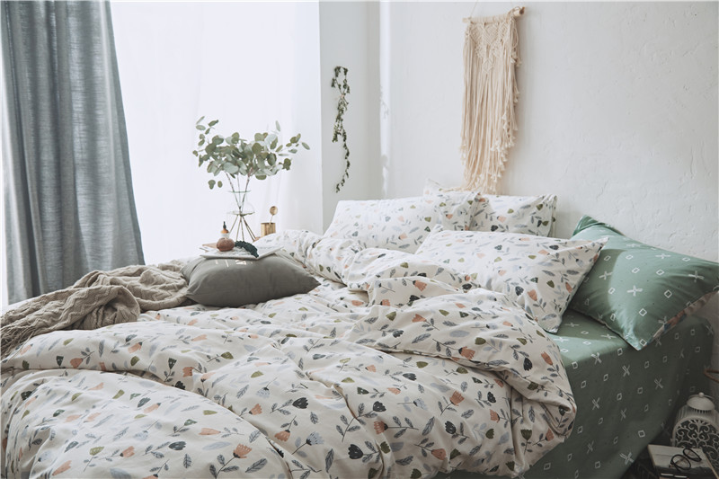 Mỹ thôn mục vụ Bắc Âu bông denim sang trọng hoa hoa bông 1m m 5 8/1 giường - Bộ đồ giường bốn mảnh bộ chăn ga gối cotton