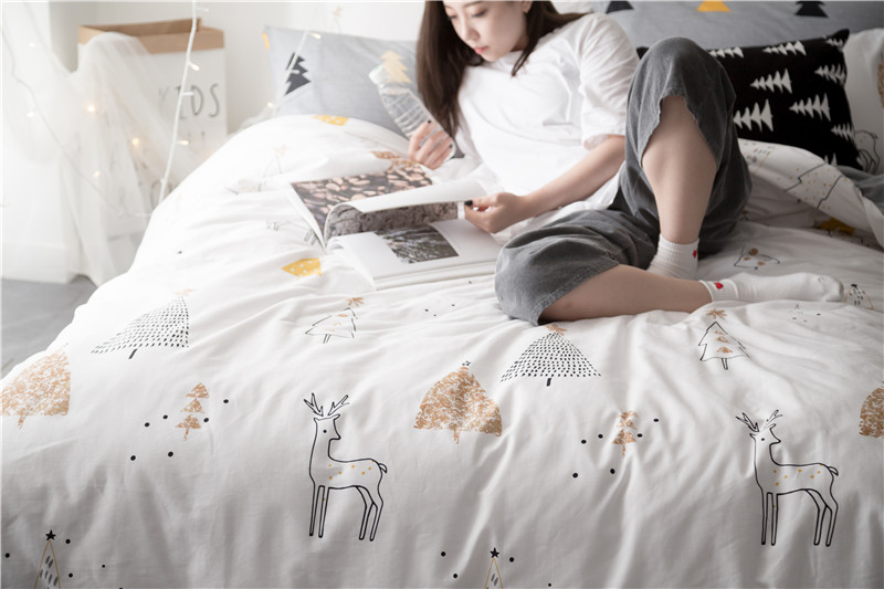 Elk Nhật Bản Bộ đồ giường cotton nhỏ tươi Cotton Khăn trải giường 1,5m1 mét 8 Bộ ba mảnh Bốn mảnh - Bộ đồ giường bốn mảnh bộ ga gối