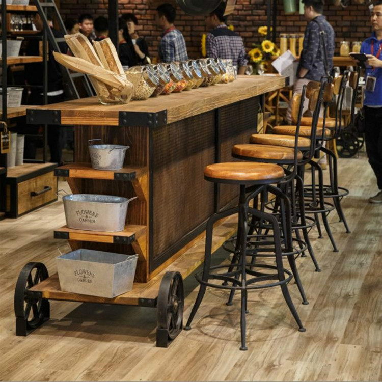 American Industrial Style Retro Solid Wood Coffee Bar Counter Commercial Partition Table Water Bar Table and Chairs Operation Desk Front Desk