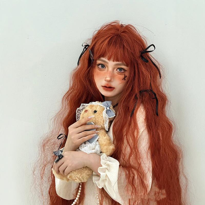 Halloween Forest-Style Extra-Long Wig, Orange-Red Long Curly Hair, Female Lolita, Lolita Photo Shoot, Wool Curls, Cosplay Full Set