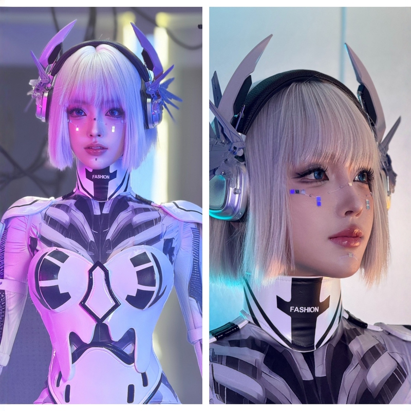 Cyberpunk Mechanical Girl Wig, Short Hair, Cosplay, Universal Full Head Wig, Anime Style Y2K Full Wig Cyberpunk Mechanical Girl Wig, Short Hair, Cosplay, Universal Full Head Wig, Anime Style Y2K Full Wig
