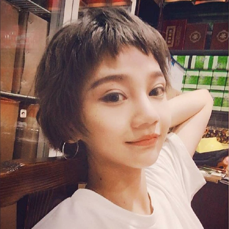 Wig Woman Short Hair Round Face Handsome with a second Yuan Dog nibbling on the sea Japanese Department Short straight hair bobo Head fluffy nature