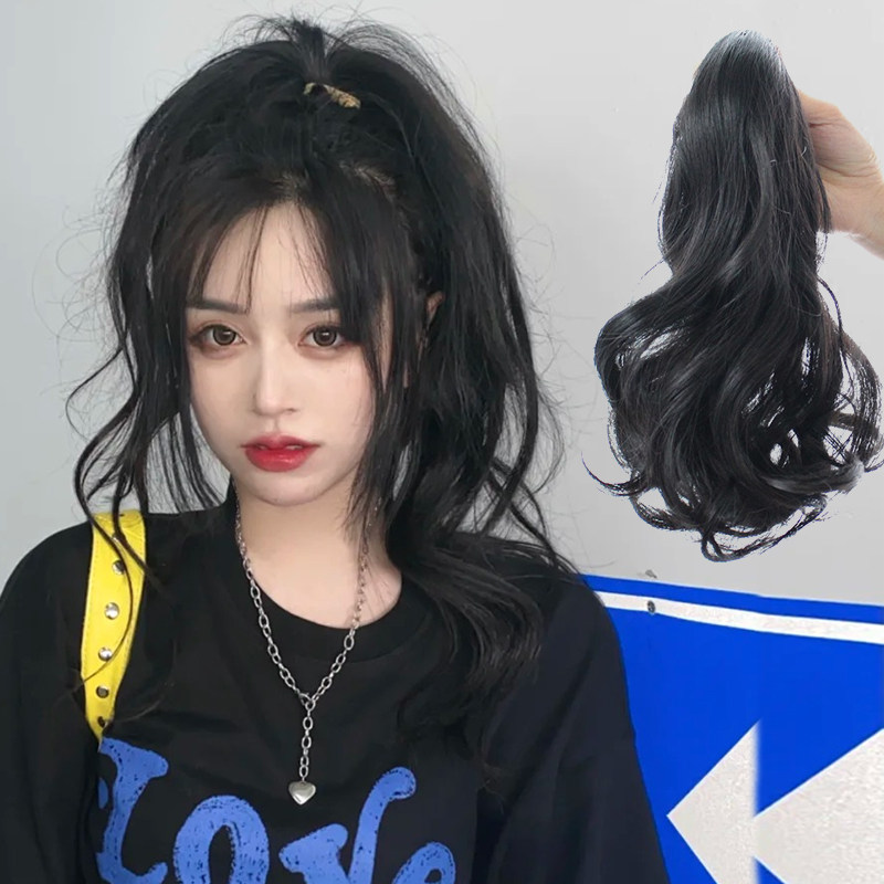 Cloud perm high ponytail wig female summer net red clip-on simulation human hair can be tied into micro-curly short hair natural braid