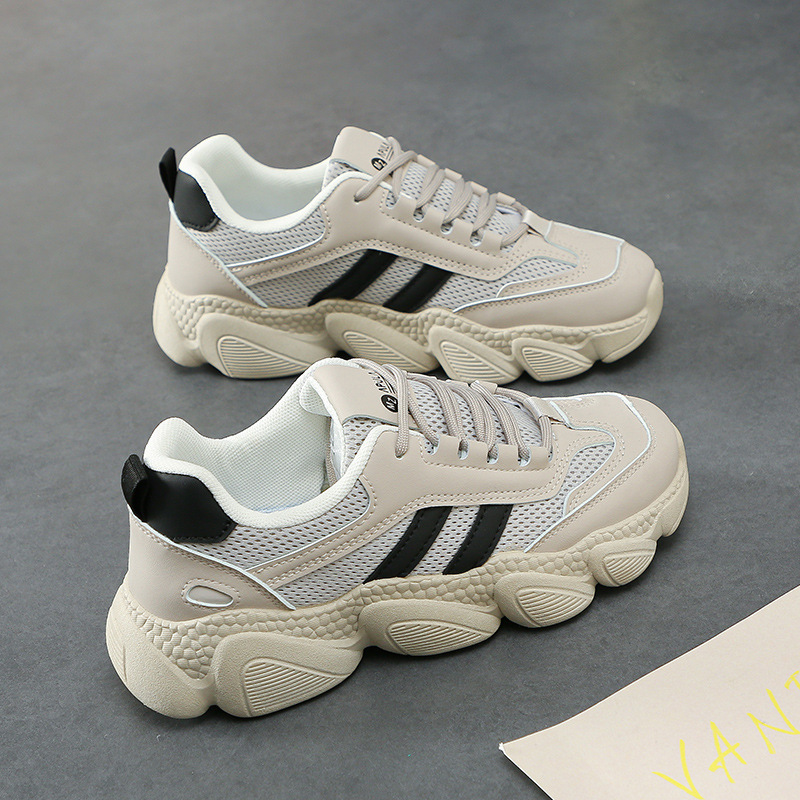Autumn Mesh Breathable Women's Sneakers, Thick-Soled Dad Shoes, Non-Slip Shoes, Black Hiking and Running Shoes, Women's Shock-Absorbing Shoes