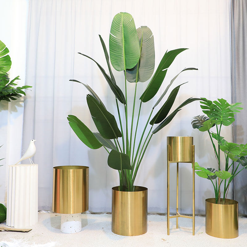 Extra-large gold light and luxurious floor metal iron flower pot Nordic minimalist mall Courtyard Creative Big Decorative Swing