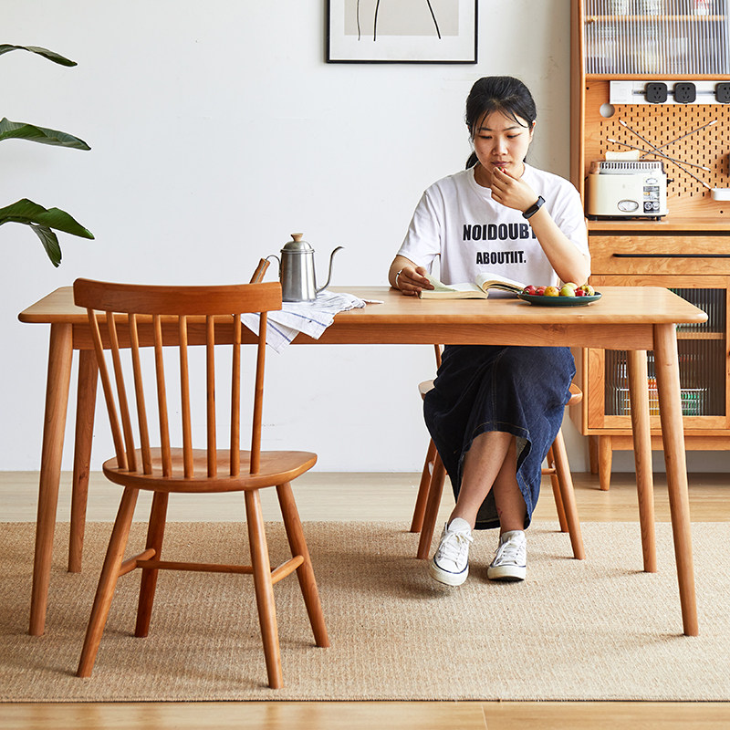 Nordic all solid wood rectangular dining table and chair combination Japanese small family table simple one table four chairs log table