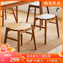 Solid Wood small stool Nordic Japanese simple round stool small apartment black walnut oak wood wax oil dining stool dressing stool