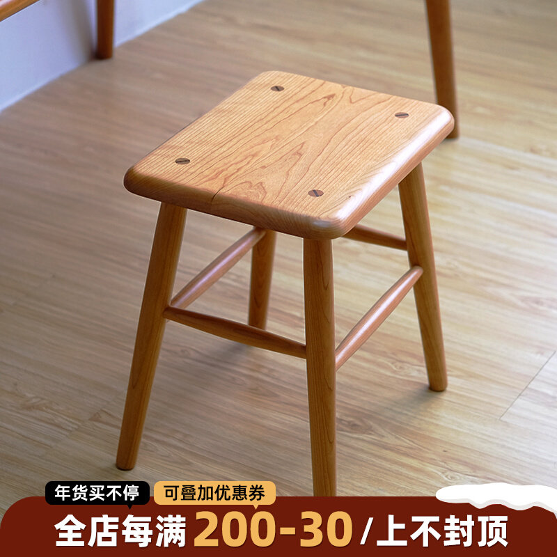 Original solid wood Nordic simple square stool small stool low stool mortise and tenon home log Japanese restaurant stool comb makeup stool