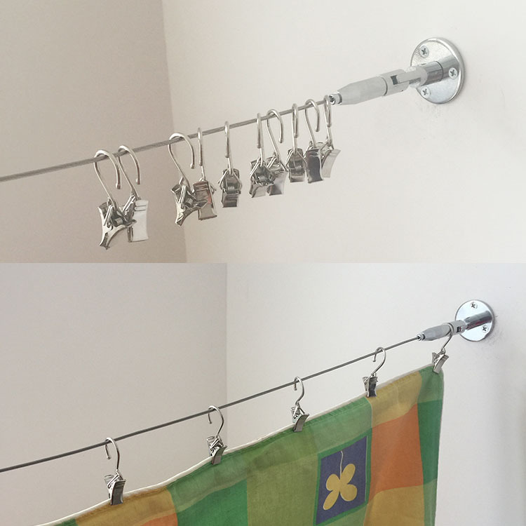 Curtain Rack with Steel Wire Rope, Partition Line, Shower Curtain, Screen Window Rack, Simple Invisible Retractable Stainless Steel