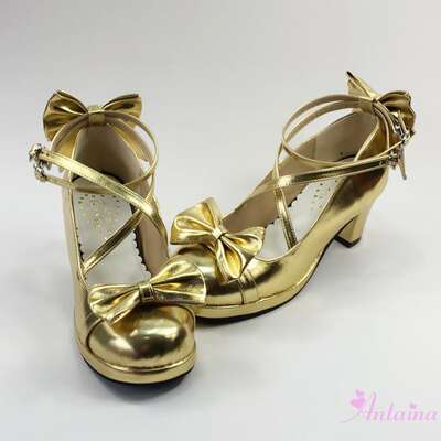 lolita Princess Little Gold Shoes, Lolita shoes, Mary Jane Shoes