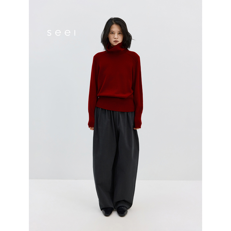 Seei Special Clothing | 100% Australian Sheep Wool | Warm Turtleneck Ribbed Waist-Cinching Sweater Knitwear for Autumn and Winter Seei Special Clothing | 100% Australian Sheep Wool | Warm Turtleneck Ribbed Waist-Cinching Sweater Knitwear for Autumn and Winter