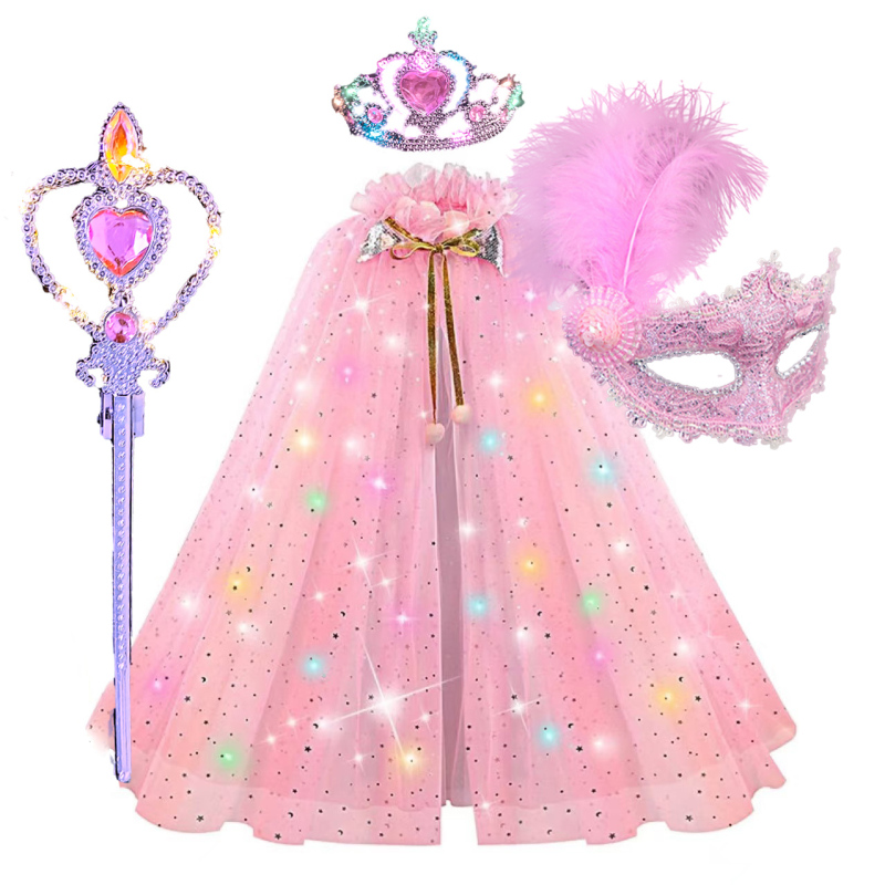 Glowing Elsa Cape Set Halloween Christmas Performance Costume Children's New Year Toy Gift for Kids Glowing Elsa Cape Set Halloween Christmas Performance Costume Children's New Year Toy Gift for Kids